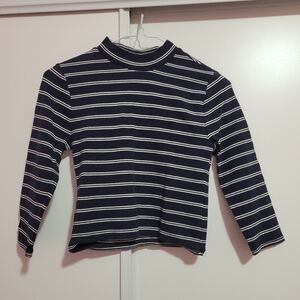 F21 navy blue and white stripped mock neck long sleeved crop top